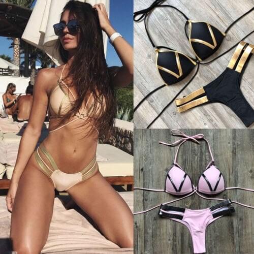 Summer Hot Women Swimwear Push-Up Padded Bra Swimsuit Beachwear Bathing Suit Sexy Swimwear Costume Bandage Patchwork Bikini Set