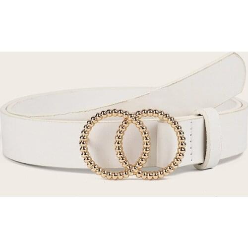 Women Fashion Big Double Ring Circle Metal Buckle Belt Wild Waistband Ladies Wide Leather Straps Belts for Leisure Dress Jeans