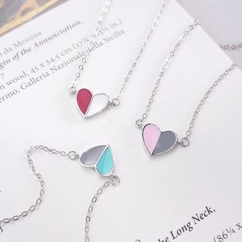 Romantic Double Color Heart Pendant Necklaces For Women Statement Korean Chain Charm Necklace Fashion Jewelry Party Gifts