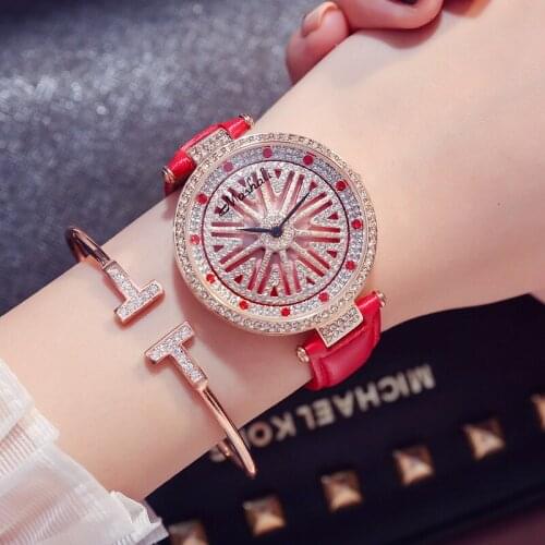 Luxury Brand Red fashion dress Ladies Watches Waterproof Fashion Women watches with diamond stone steel watchband