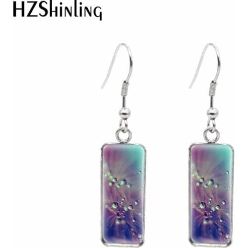 2021 New Dandelion Water Drops Rectangular Earring Colorful Fish Hook Earrings Glass Cabochon Handmade Jewelry