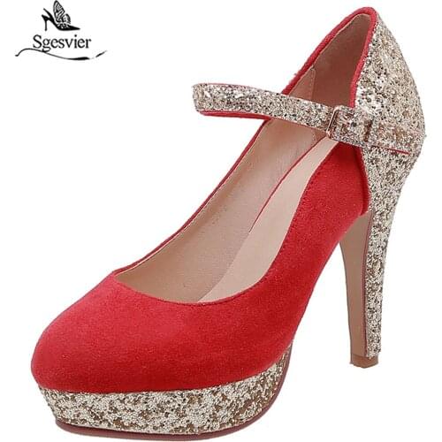 Sgesvier big size 32-43 fashion shoes woman pointed toe buckle pumps women shoes suede leather wedding high heels shoes G621