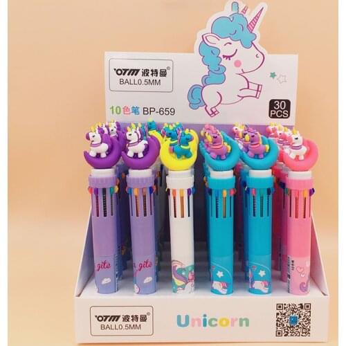 30Pcs/lot Moon Unicorn 10 Color Ballpoint Pen Kawaii Ball Pen for Kids Gift Promotion Material Escolar School Supplies