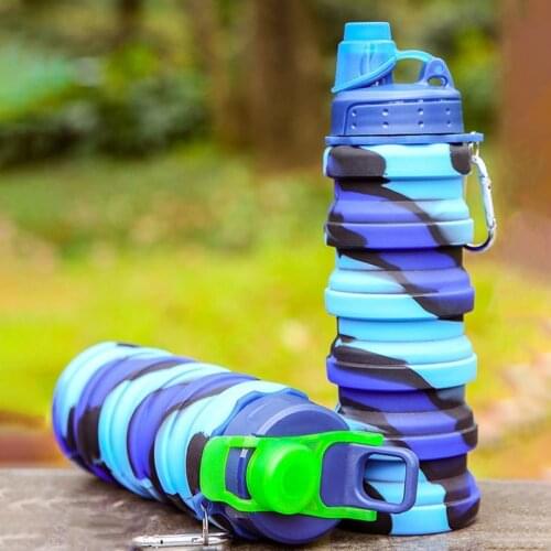 Foldable Water Bottle Leakproof Fold Silicone Cute Water Bottles Kids Cup With Straw Outdoor Hiking Camping 500ml