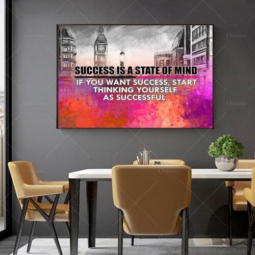 A State Of Mind Canvas Wall Art,If You Want Success Start Thinking Of Yourself As Successful,Motivational Decor Posters Prints