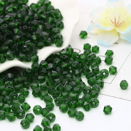 TianBo 100pcs Dark Green Color 4mm Bicone Crystal Beads Glass Beads Loose Spacer Beads DIY Jewelry Making Austria Crystal Beads