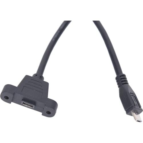 Micro USB USB 2.0 Male Connector To Micro USB 2.0 Female Extension Cable 30cm 50cm With Screws Panel Mount Hole