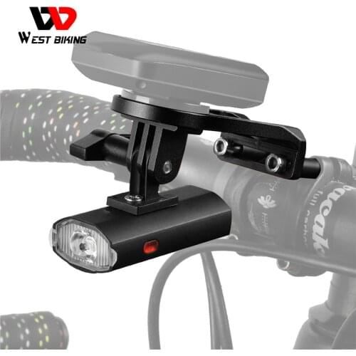 WEST BIKING Bike Light With GoPro Mount Holder For Garmin Bryton Computer USB Rechargeable Waterproof 300LM Bicycle Flashlight