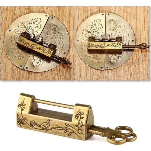 Password Padlock Lock Metal Chinese Vintage Antique Password Jewelry Key Combination Box Retro Bronze/black Mini Bronze Loc X9A0