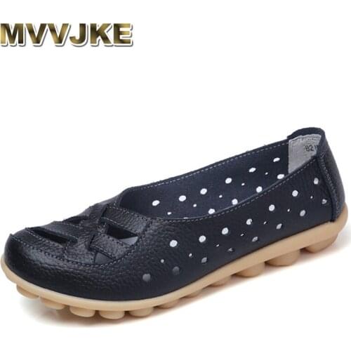 MVVJKE Genuine Leather Shoes Woman zapatillas mujer Casual Flat Shoes Summer Ladies Shoes Loafers Slip on Ballet Women Flats