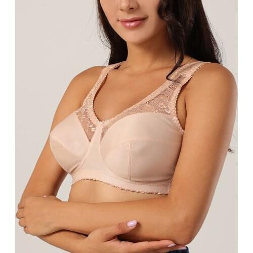 Big Size Women Bra Lace Lingerie Non-Padded And Wire Free Wide Shoulder Strap Underwear Plus Size Bra Brassiere BH Size 36-56