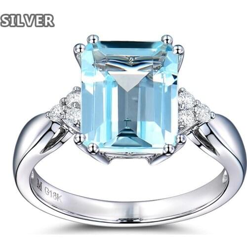 Colorful zircon jewelry ring Womens engagement big blue crystal stone ring wedding