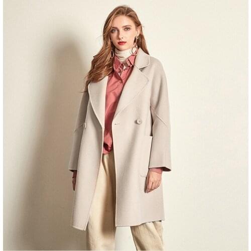 Women s winter coat beige Double sided wool cashmere outwear 2019 autumn plus size ladies fashion overcoats loose free ship