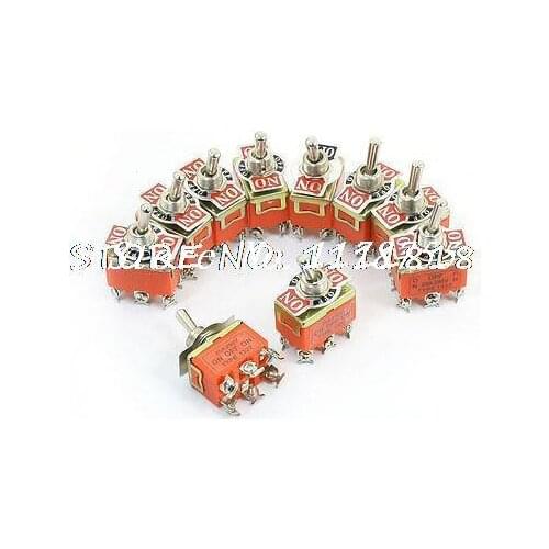 10Pcs 6 Screw Terminal DPDT Locking ON-OFF-ON Toggle Switch 250V 15A