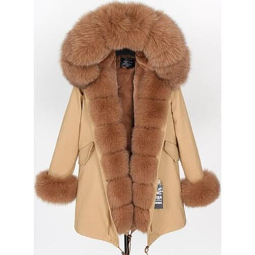 2020 fashion winter jacket women real fur coat natural real fox fur collar loose long parkas big fur outerwear Detachable