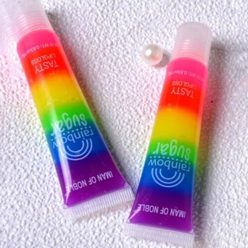 4ml Rainbow Sugar Tasty Lip Gloss Transparent Lip Balm Clear Oil Sexy Cute Fruit Liquid Lipstick Moisturizing Plumper TSLM1