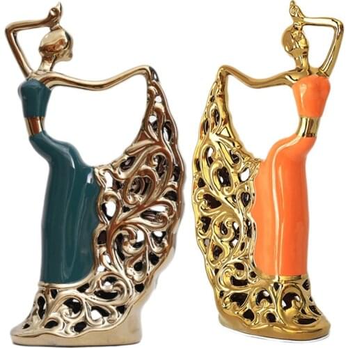 Home Decoration Accessories Dancer Figurines Peacock Art Ornament Statue Ceramics Sculpture Model
