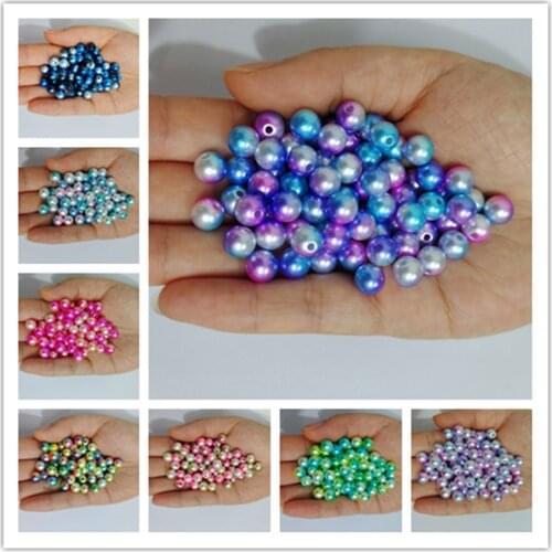 3mm-8mm Mix size Multi Option Round Imitation Rainbow Color Plastic Straight hole Pearl Beads DIY for Jewelry Making Accessories