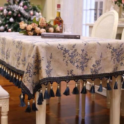 Embroidery Flower Decorative Linen Tablecloth With Tassel Waterproof Oilproof Thicken Rectangular Wedding Dining Tea Table Cloth