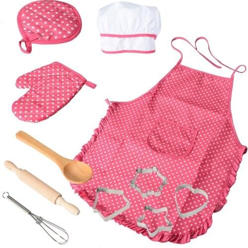 11Pcs Children Kitchen Baking Sets Cookie Mold Cooking Tools + Apron Chef Hat Insulation Gloves Role Play Costume Accessories