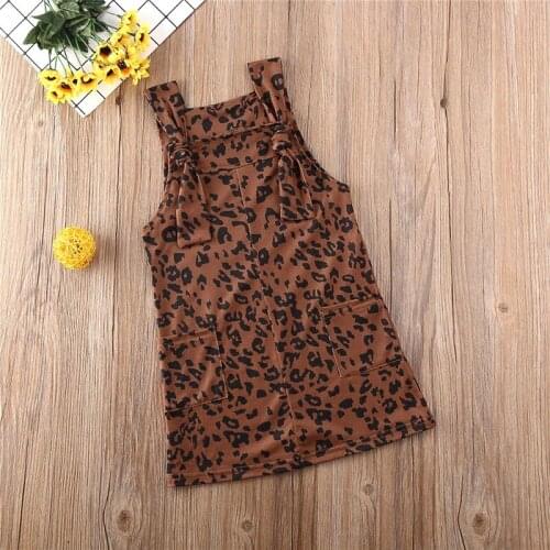 Free shipping Kids Baby Girls Clothes strap pocket square collar sleeveless newborn Leopard print cotton Dresses one pieces