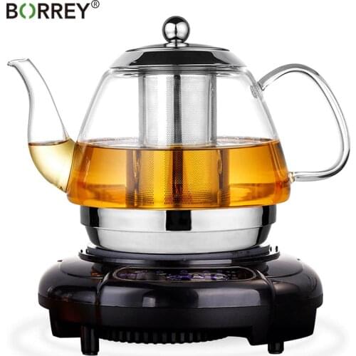 BORREY 2L Induction Cooker Borosilicate Electromagnetic Glass Teapot With Filter Flower Tea pot Multifunctional kettle Cup Gift