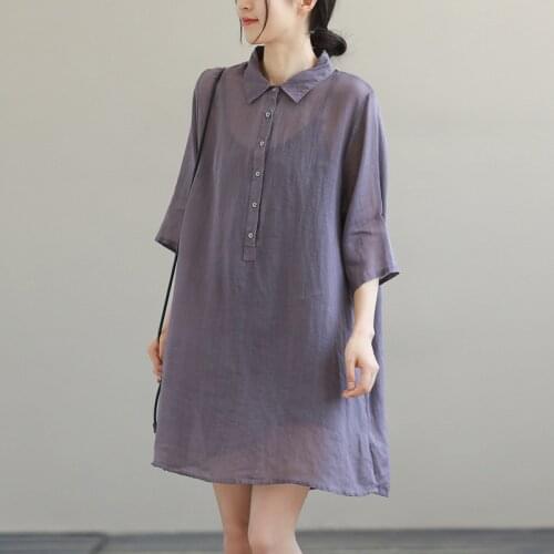 Johnature Women Ramie Shirts Turn-down Collar Half Sleeve Button Solid Color Blouse 2021 Summer New Loose Korean Style Shirts