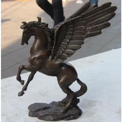 7" Chinese Copper Feng shui Zodiac Year Fly Horse Steed Horses Animal Statue