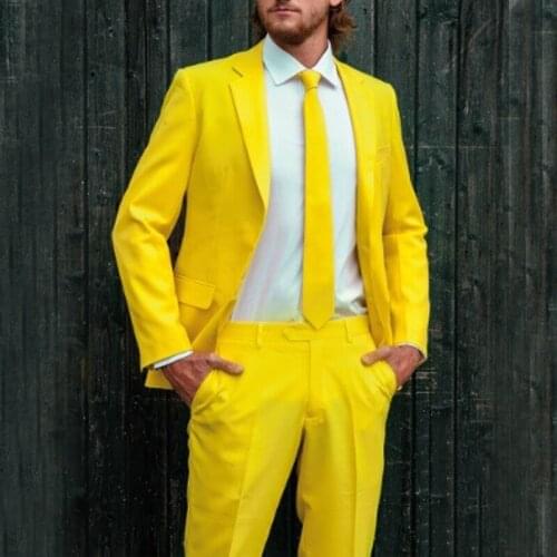 Costume Bright Yellow 2021 Wedding Mens Suit Slim Fit Mens Tuxedo Two Piece Formal Prom Party Suit Custom Made Grooms Suit