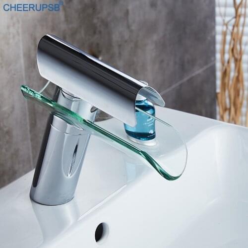 Wastafel Kraan Waterfall Water Tap Bathroom Mixer Faucet Glass Basin Brass Faucets Bronze Deck Mounted Modern Single Hole Grifo