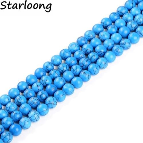 Synthesis Blue Howlite Stone Round Loose Ball Strand Spacer Beads 15" Pick Size 4 6 8 10 12 14MM DIY Jewelry Making Bracelet