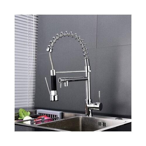 Spring Style Kitchen Faucet Brushed Nickel Faucet Pull Out All Around Rotate Swivel Water Outlet Mixer Tap