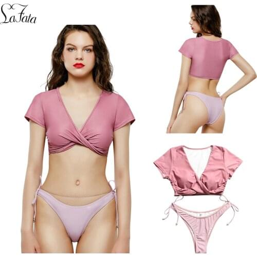 V Plunge Twist Front Triangle Bikini Swimsuit Push Up Swimwear