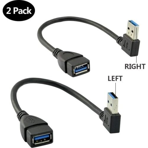 LBSC USB 3.0 Male to Female Extension Data Cable Left and Right Angle 2PCSr(20CM,8IN)