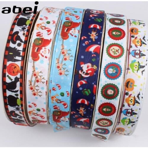 25mm 10Yard Christmas Holloween Printing Grosgrain Ribbon Random Mix Lace Ribbon DIY Scrapbooking Gift Box Flower Bag Decoration