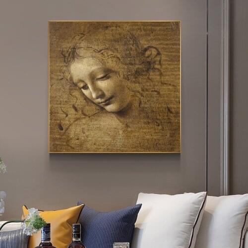 Leonardo DA VINCI Head of a Woman canvas Painting Classic Art Wall Art Pictures For Living Room Bedroom Sthdy NO Frame