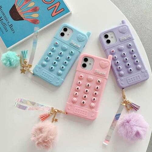 Numeral Bubble 3D Cute Cellphone Shape Reliver Stress Phone Case for iPhone 12 11 Pro XS Max Antistress Sensory Toys Soft Cover