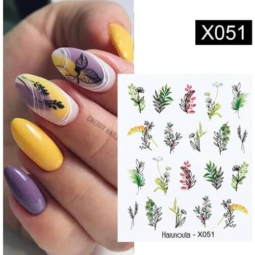 1Pc Spring Water Nail Decal And Sticker Flower Leaf Tree Green Simple Summer DIY Slider For Manicuring Nail Art Watermark