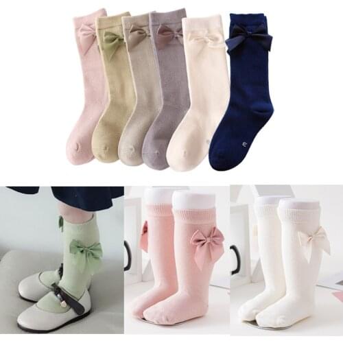 Infant Knee High Socks Baby Girl Anti Slip Socks Toddler Knee High Socks Newborn Ruffles Bow Tie Cotton Socks