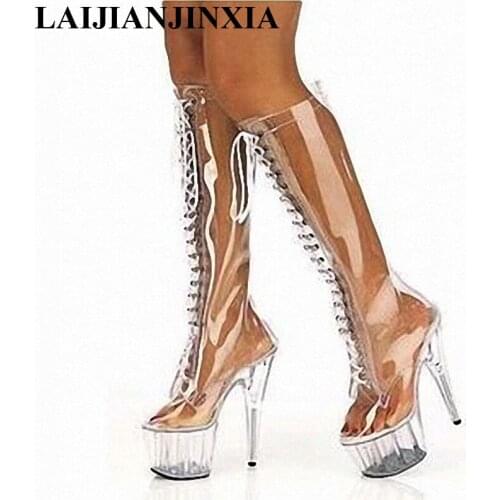 New sexy 15cm high heels, high boots with high heels and transparent thick soles and Dance Shoes