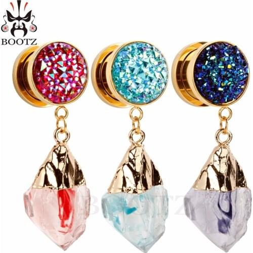 KUBOOZ new jewelry ear plugs dangle ear tunnel stainless steel gold ear piercing wholesale expander gauges