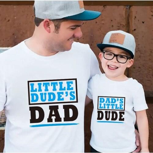 Little Dudes Dad Dads Little Dude Printed Family Matching Outfits Dad T-shirt Baby Bodysuit Perfect Gift for Fathers Day