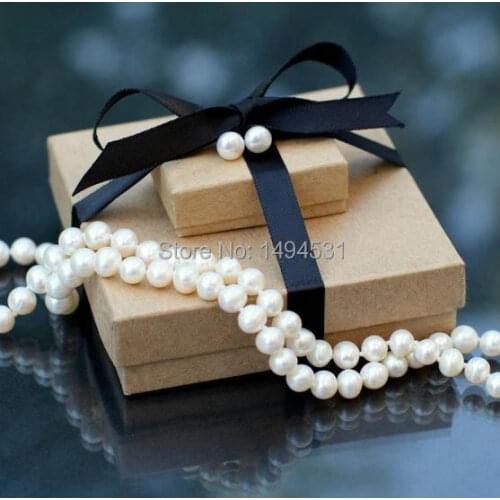 Wholesale Pearl Jewelry - 7-8MM White Color Genuine Freshwater Pearl Necklace Earrings Handmade Jewelry Set - Free Shipping