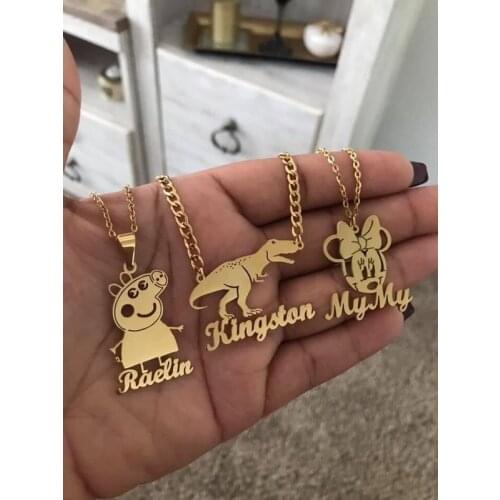 Personalised Design Letter Necklace Cartoon Character Pendant Necklace Stainless Steel Custom Necklace Kids Nameplate Jewelry