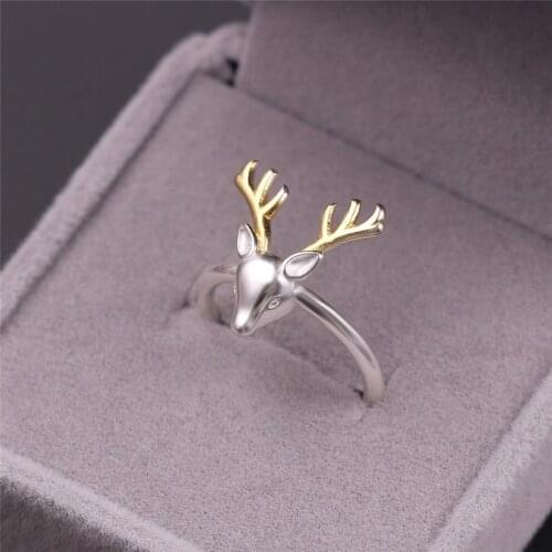 Christmas Present Cute Elk Deer Antlers Opening Rings Adjustable Size Antique Ring Ring Jewelry Women Birthday Party Engagement