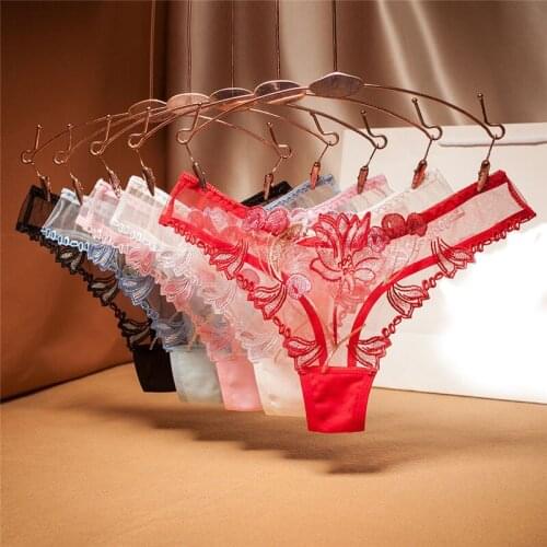 Transparent Panties Women Peony Lace Womens Underwear Ladies' Seamless Underpant Low Waist Thong Sexy Lingerie For Women