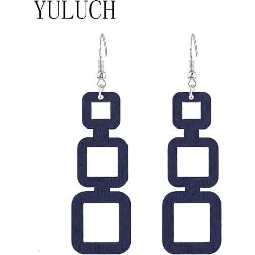 YULUCH Art wood geometric pendant earrings girls hollow out simple wooden jewelry ladies party accessories birthday gifts