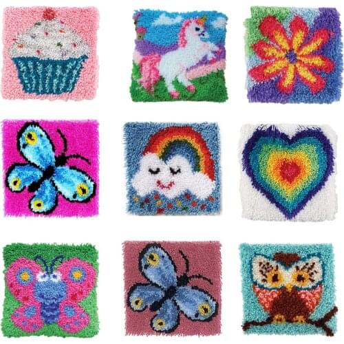 DIY Latch Hook Rug Kits Crocheting Yarn Cushion Carpet Cover Floor Mat lattice Sewing Needlework for Adults Kids Gift