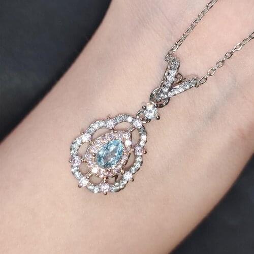 Female Fine Jewelry Geometric Hollow Water Drop Pendant Silver Necklace With AAA Cubic Zircon Wedding Party Charm Clavicle Chain