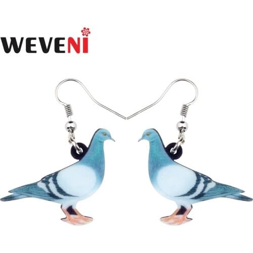 WEVENI Acrylic Anime Blue Dove Pigeon Bird Earrings Big Long Dangle Drop Fashion Animal Jewelry For Women Girls Teens Kids Gift